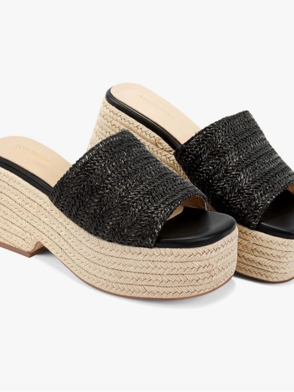 Black Raffia Platform Slide Sandals